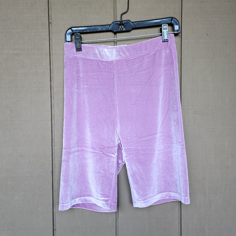 Fabletics high waisted velour bike shorts 9" pink